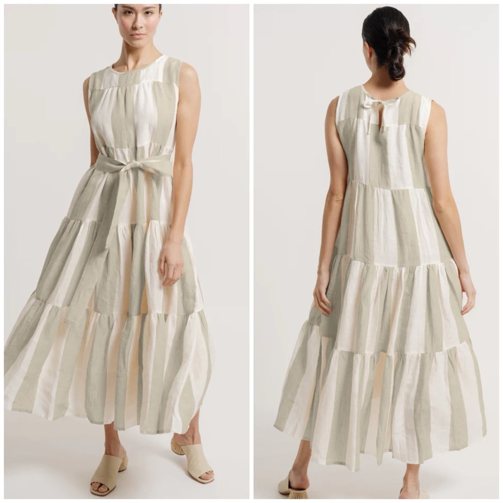 Laude The Label X Madewell Tiered Linen Maxi Dress in Tulum Stripe